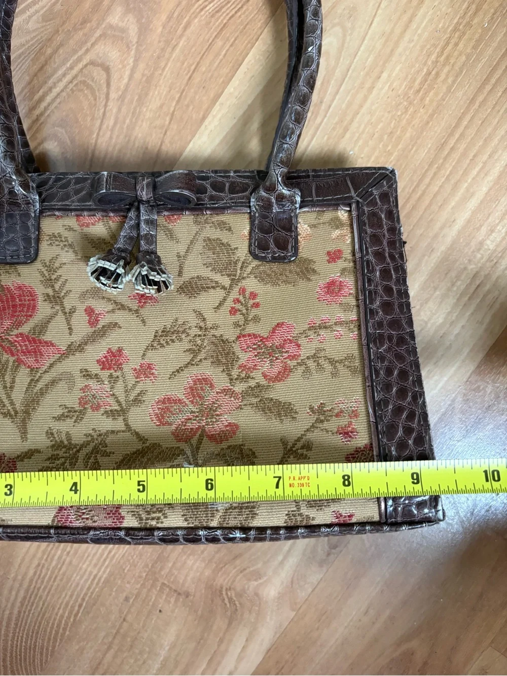 Vintage Liz Claiborne Brown Floral Tapestry Satchel with Tassel